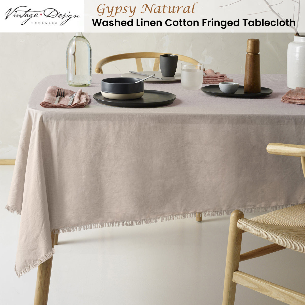 Eden Nest Vintage Linen-Cotton Tablecloth