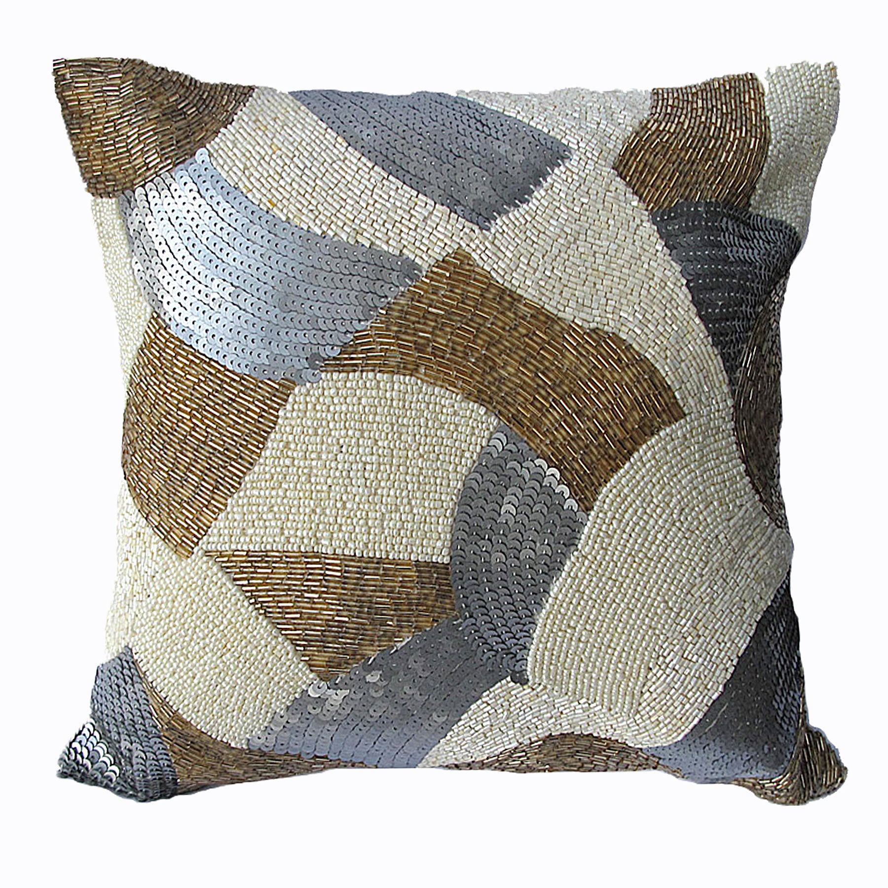 Eden Nest Beaded Filled Cushion Beige Decorative Pillow