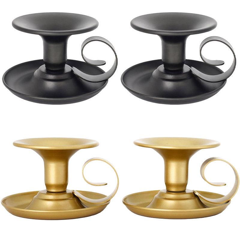 Two Piece European Iron Candle Holders For Dinner Decor Gold