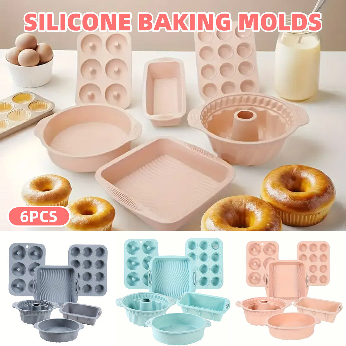 Eden Nest 6-Piece Silicone Baking Mould Set - Flexible Nonstick
