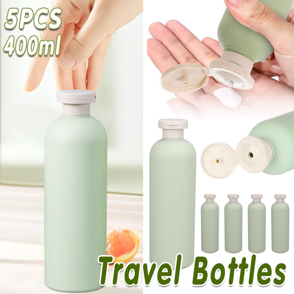 5 Pack Green Squeeze Bottles Refillable Travel Plastic Soap