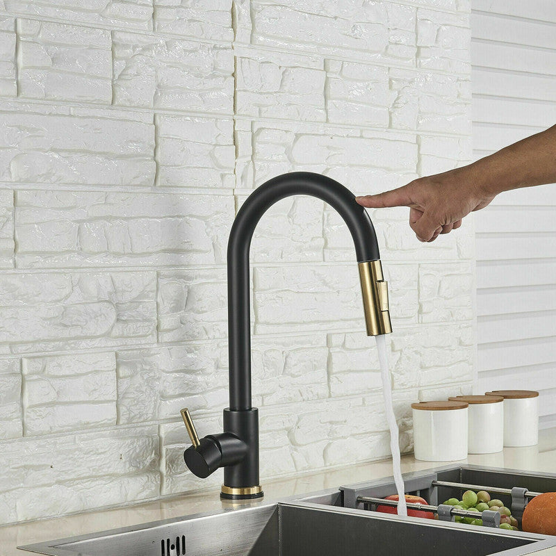Eden Nest Pull-Out Spray Kitchen Mixer - Double Handle Brass Tap in Black