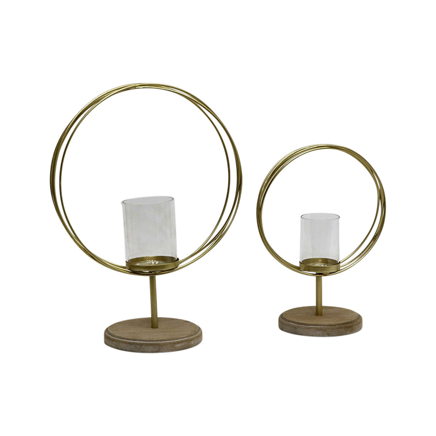 Eden Nest Set of 2 Candle Holders on Timber Base 38cm