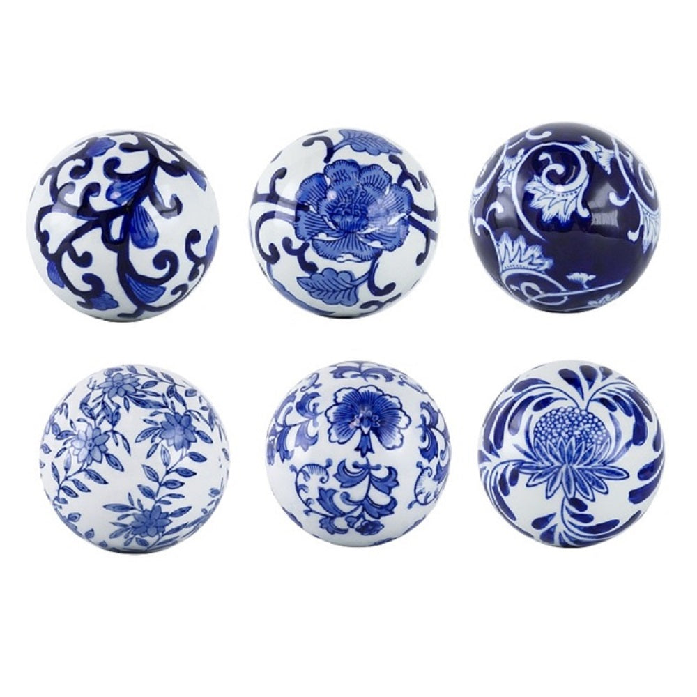 Eden Nest Blue and White Decorator Set of 6 Balls 10cm