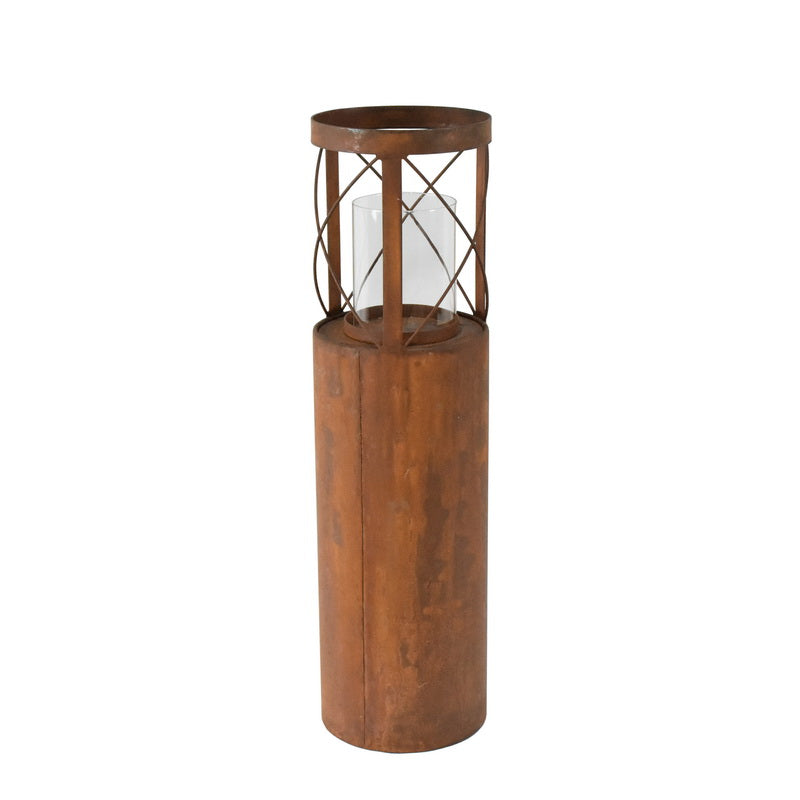 Eden Nest Rust Round Pillar Candle Holder Lantern 55cm