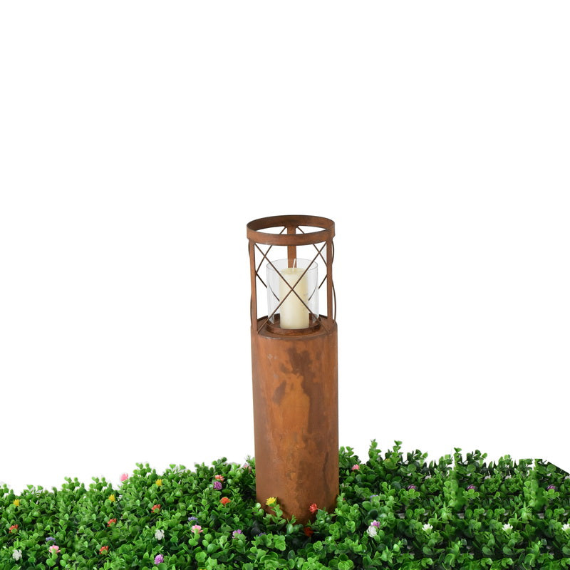 Eden Nest Rust Round Pillar Candle Holder Lantern 55cm