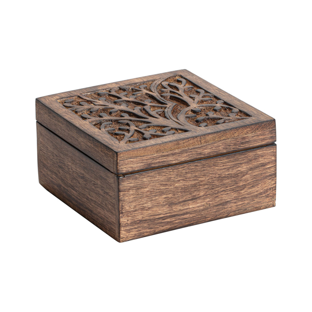 Eden Nest Mango Wood Tree of Life Napkin Box 15cm Square