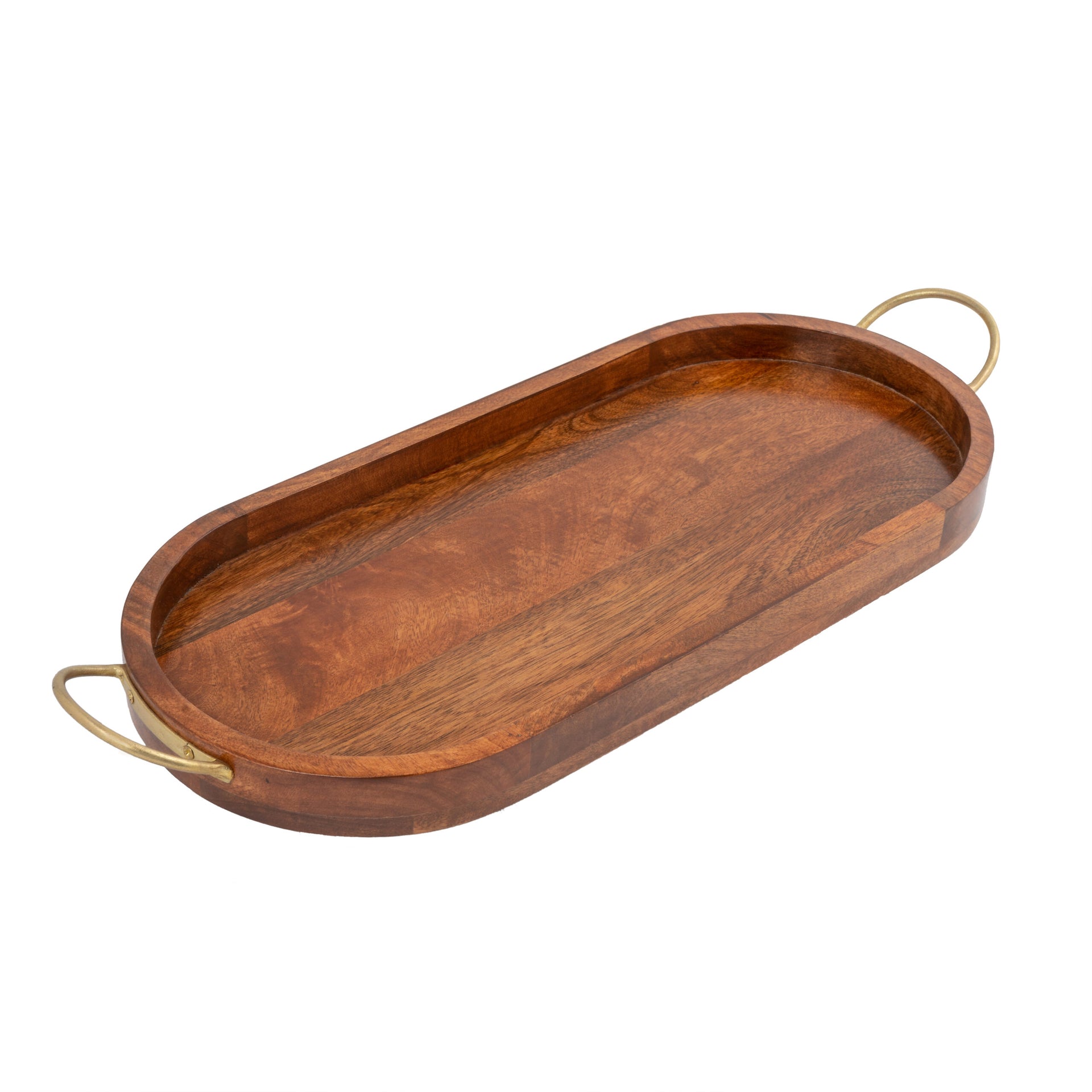 Handcrafted Mango Wood Oval Tray With Handles 17cm