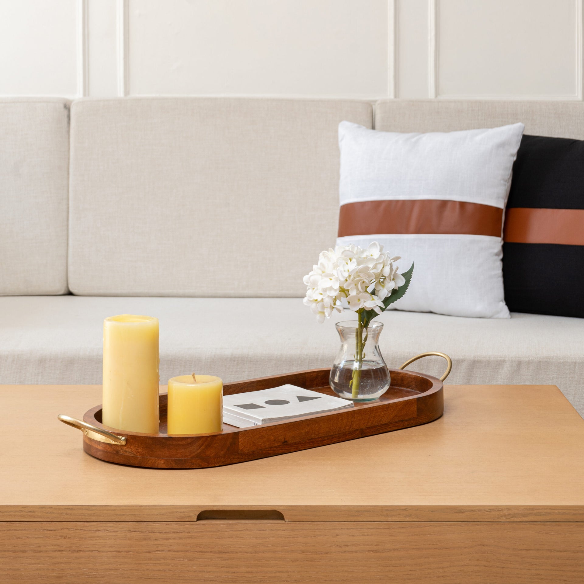Handcrafted Mango Wood Oval Tray With Handles 17cm