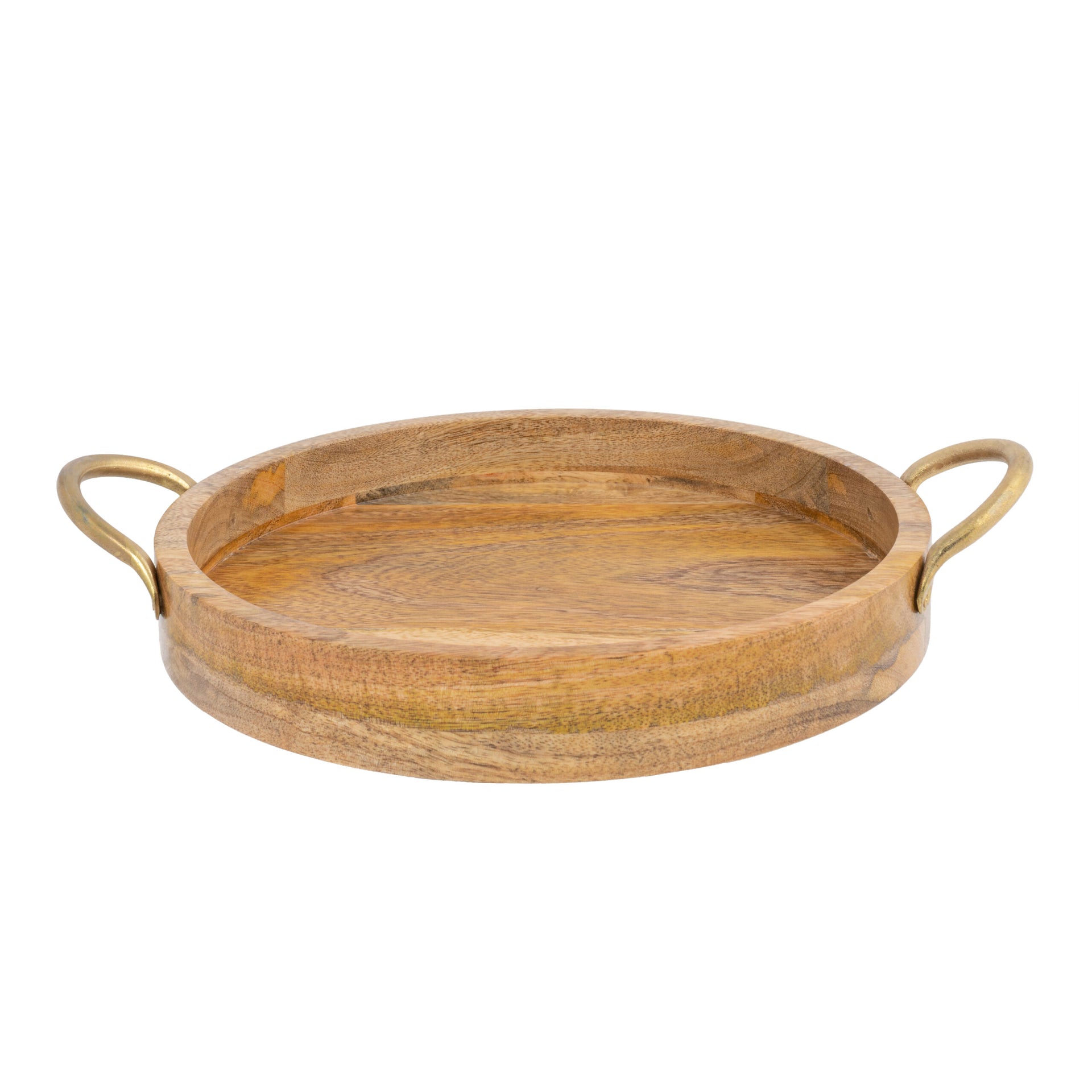 Handcrafted Mango Wood Round Tray With Handles 34cm