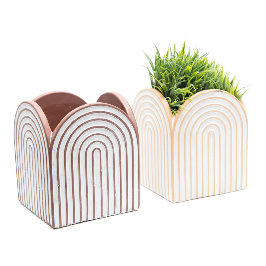 Set of 2 Arc Square Pot Planters With Hole and Plug 17 cm