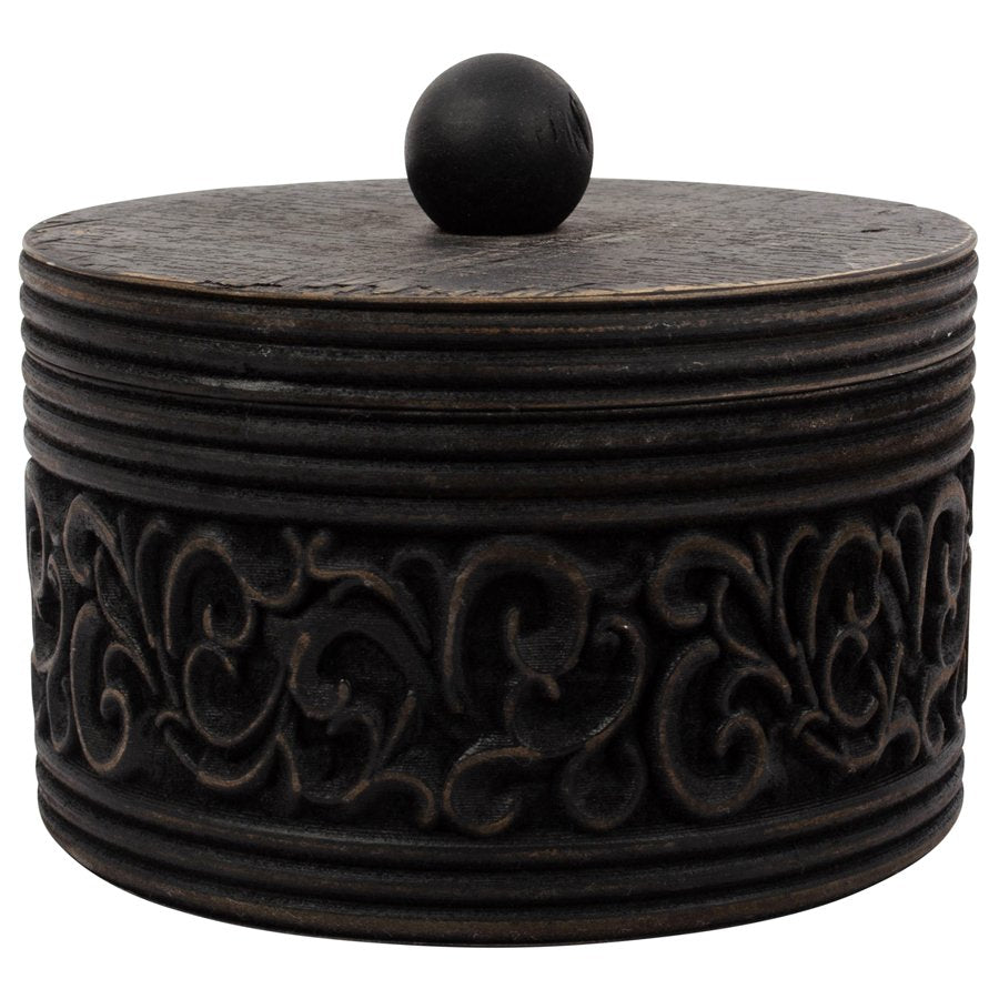Eden Nest Round Carved Trinket Box With Lid 17x14cm