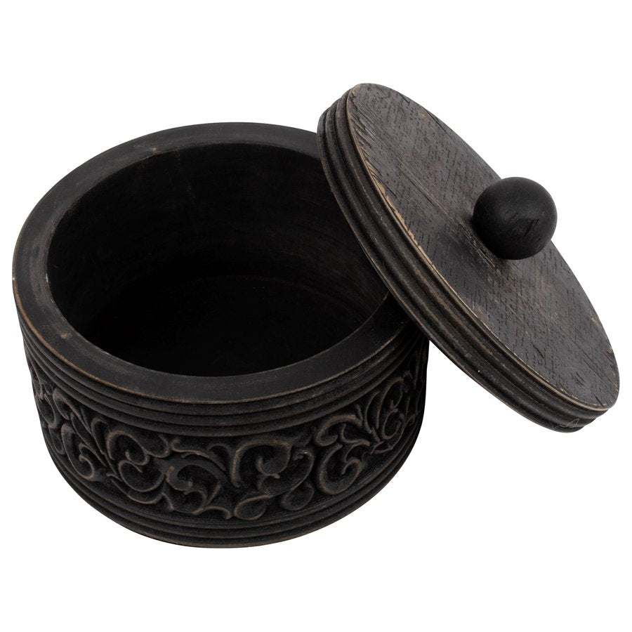 Eden Nest Round Carved Trinket Box With Lid 17x14cm