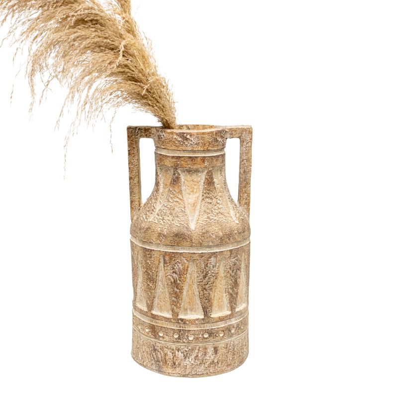 Aged Tribal Style Decorative Urn Dried Flower Vase 46cm