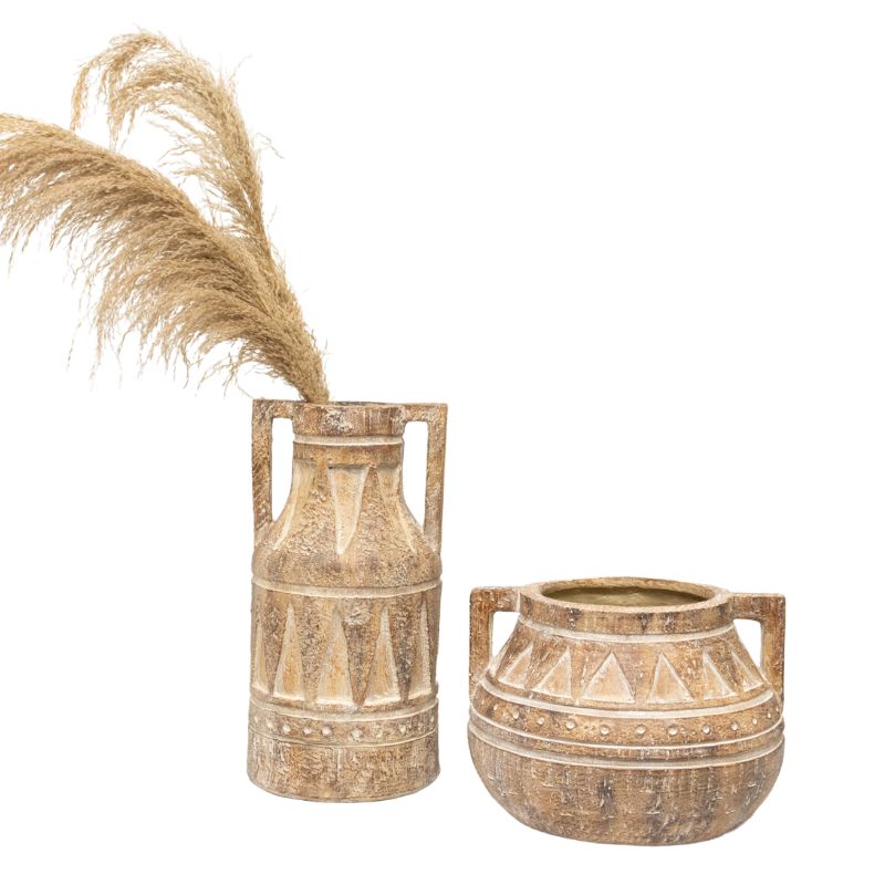 Aged Tribal Style Decorative Urn Dried Flower Vase 46cm