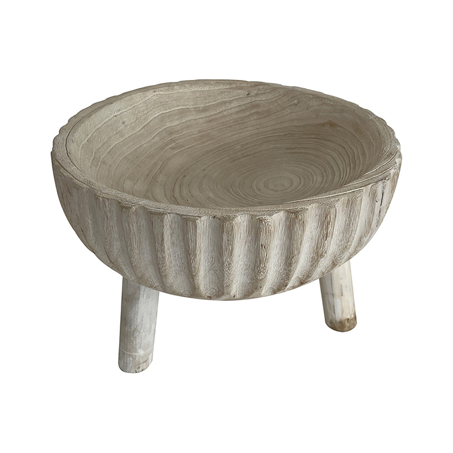 Three Legged Decorative Bowl 27cm Fir Wood Whitewash