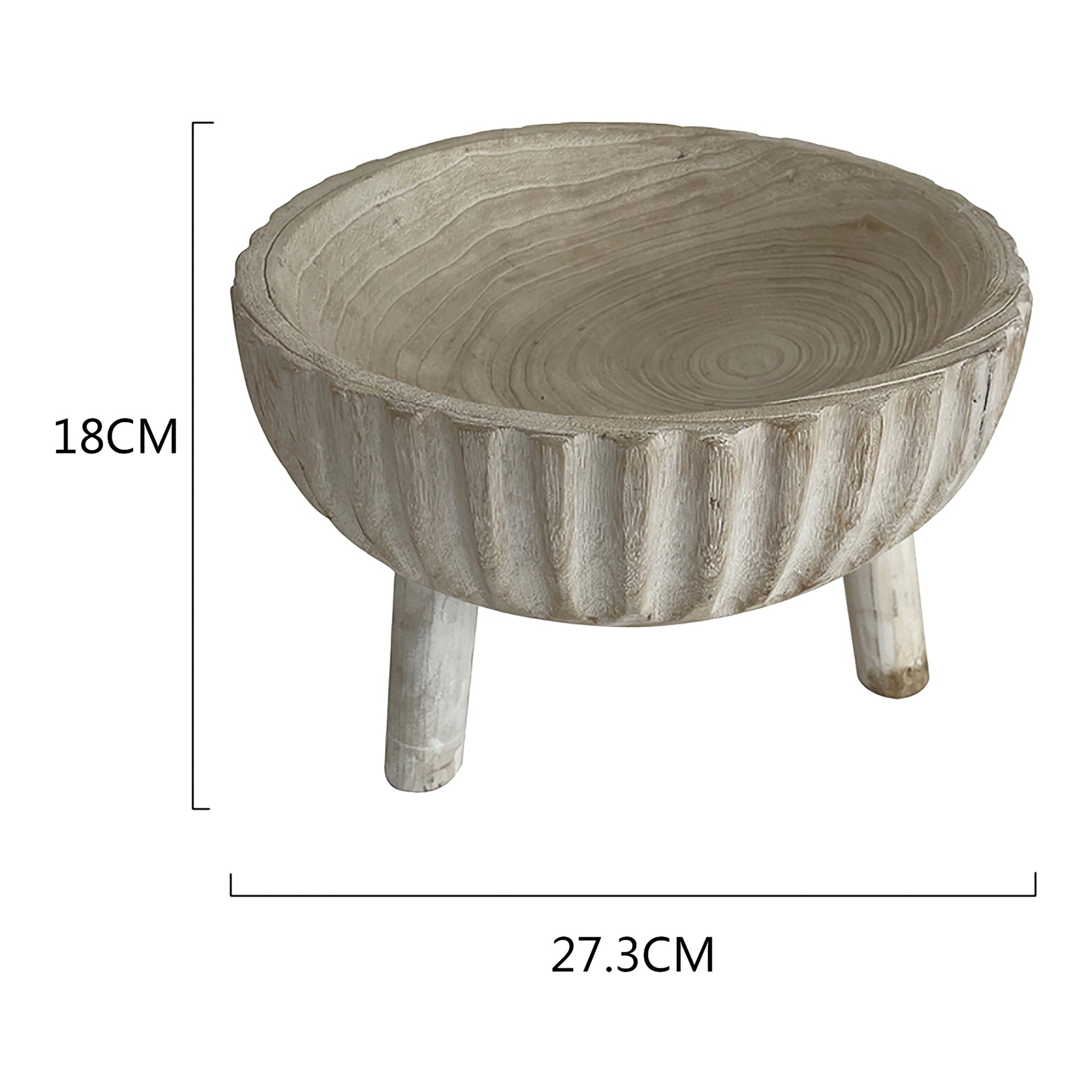 Three Legged Decorative Bowl 27cm Fir Wood Whitewash