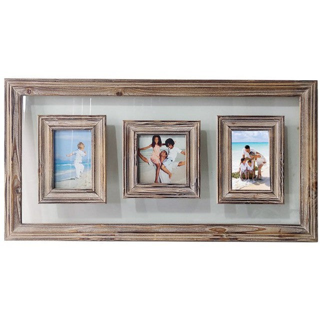Three Opening Photo Frame With Glass Background 75cm Rustic