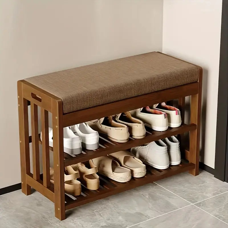Eden Nest Bamboo Shoe Rack Bench 2 Tier Dustproof Storage