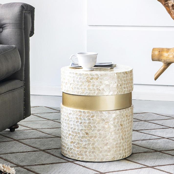 Eden Nest Cancun Shell Round Stool Table With Shell Discs