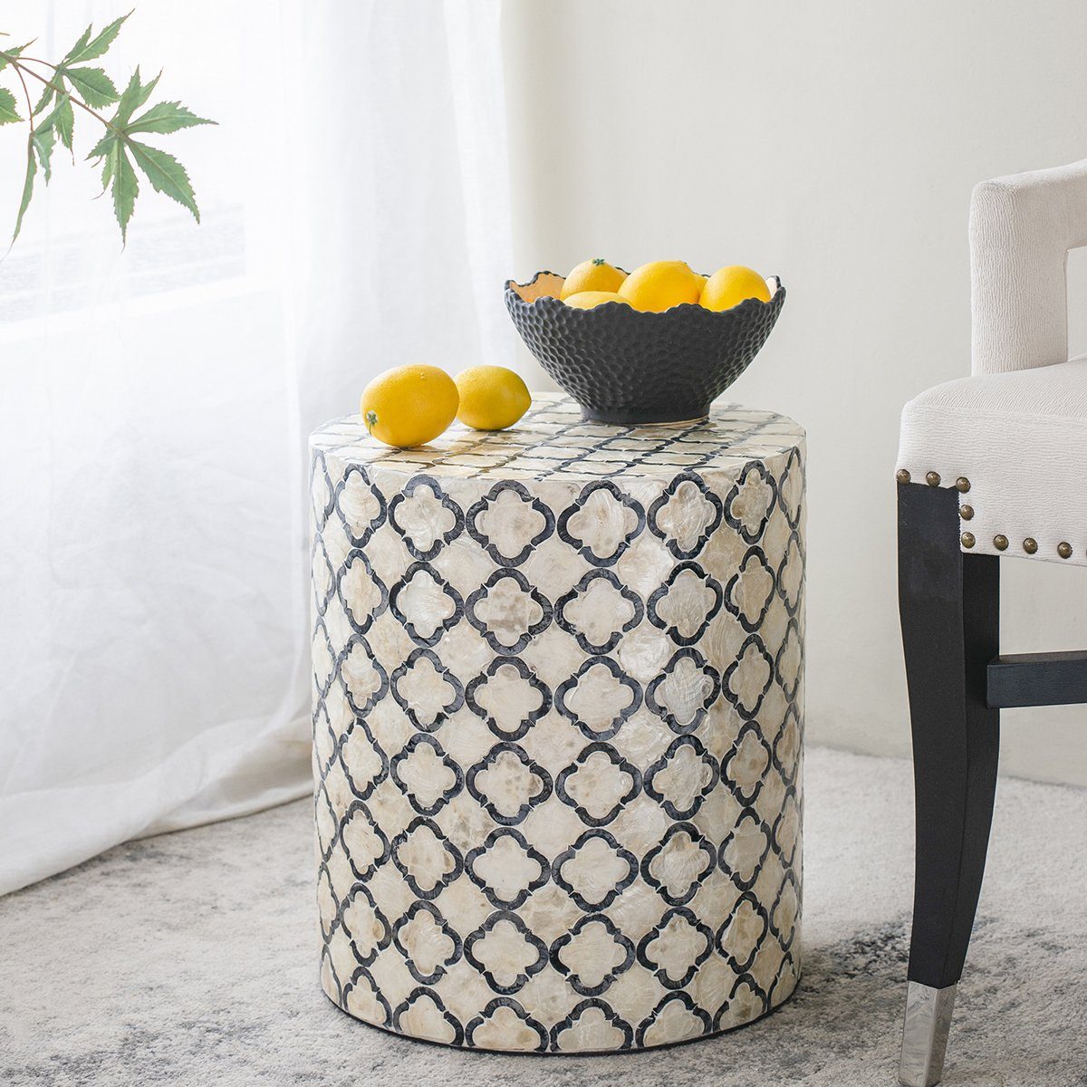 Eden Nest Shells Stool Table Round Beach Side Table Gleam