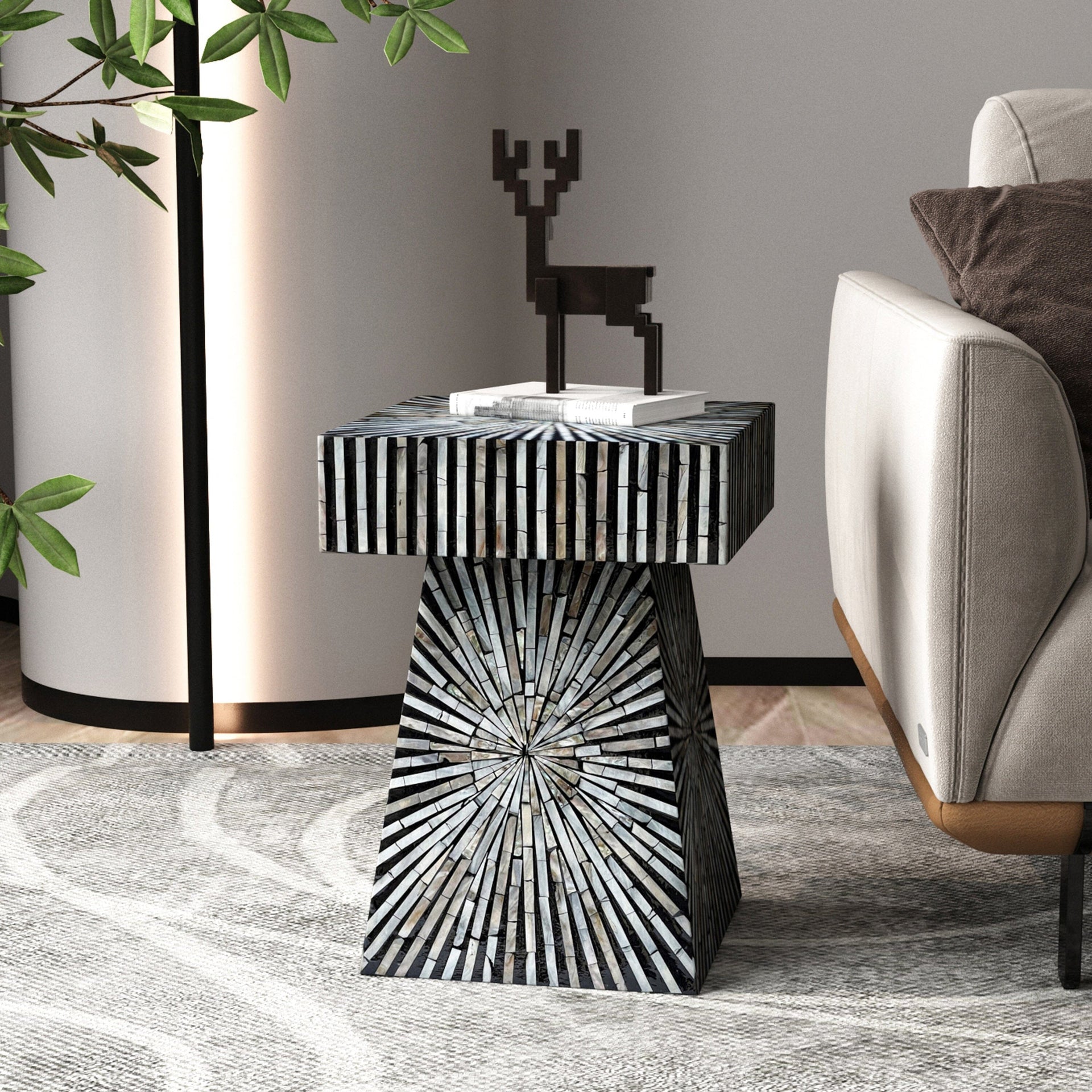 Eden Nest Pyramid Mother Of Pearl Hand Made Side Table