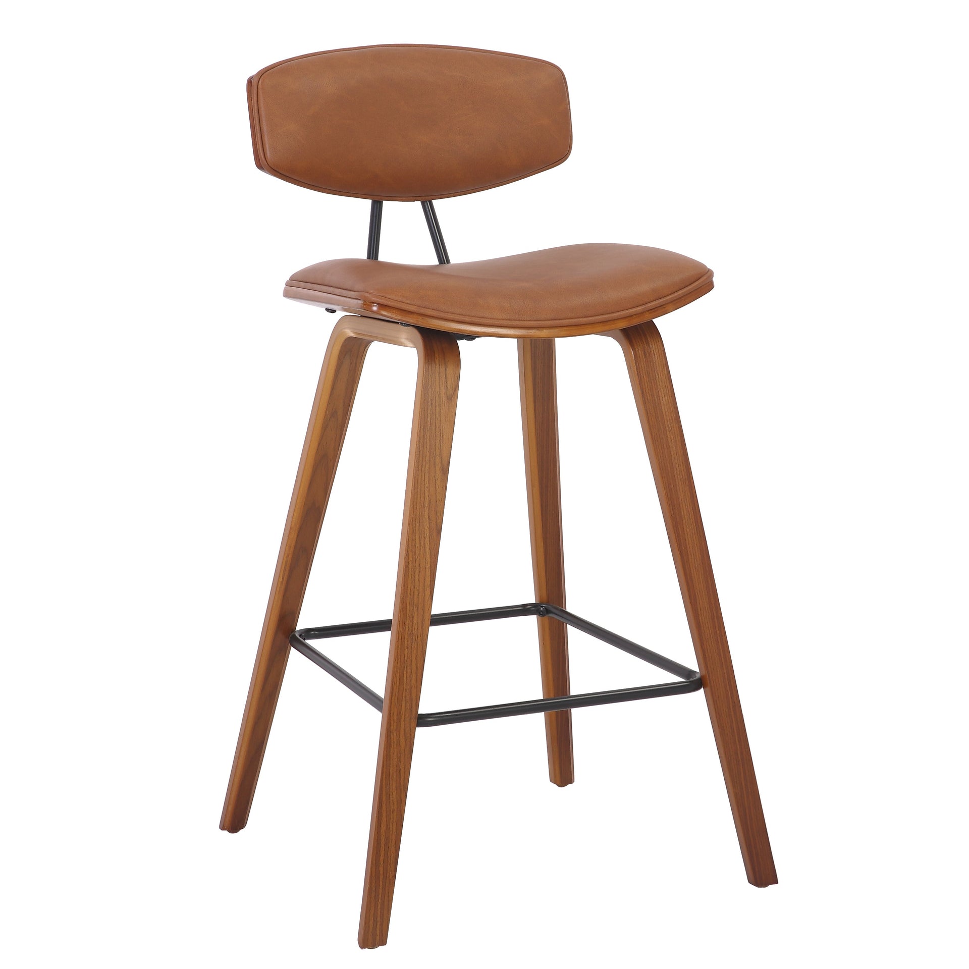 Eden Nest Retro Kitchen Bench Height Chair Walnut Finish with Brown PU Leather Cushion
