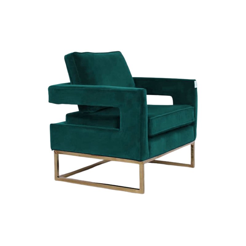 Eden Nest Golden Framed Bottom Armed Accent Chair - Blue