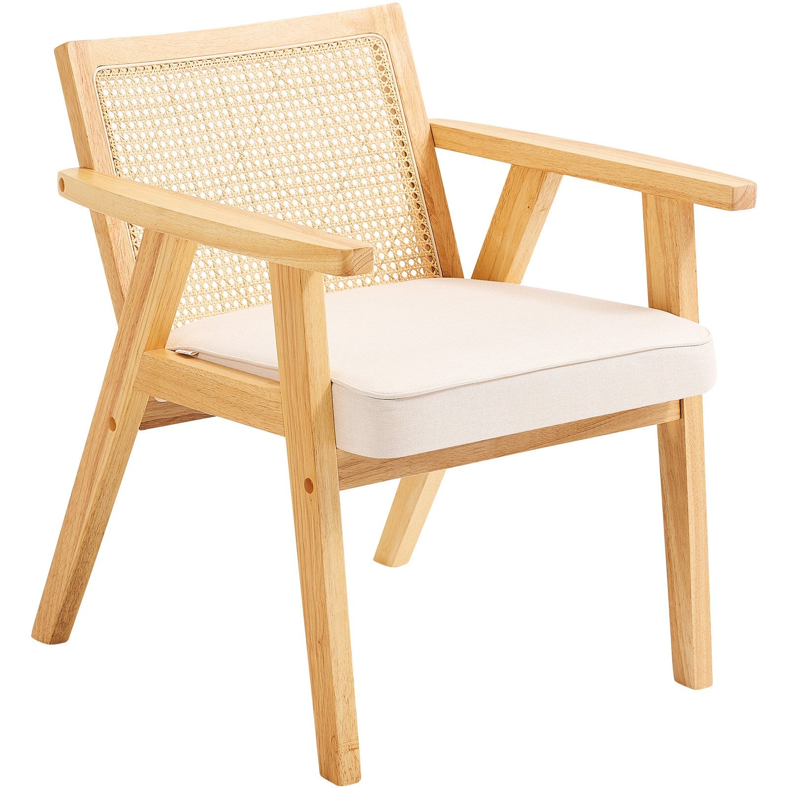 Eden Nest Rattan Chair With Armrests Mid Century Beige