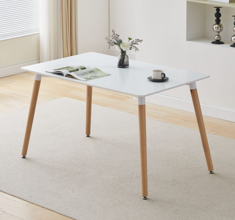 Eden Nest White Dining Table With Solid Wood Frame Laminate