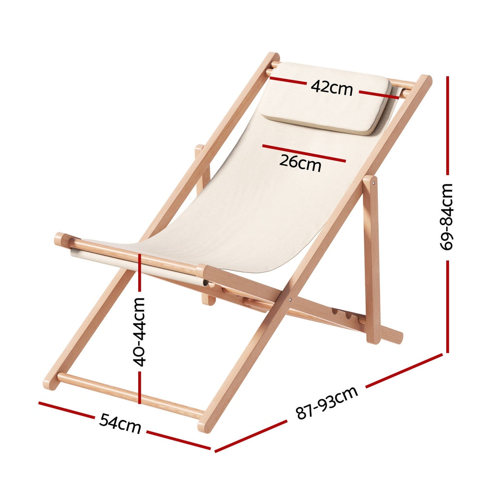 Eden Nest Wooden Beach Chair Sun Lounge Folding Beige