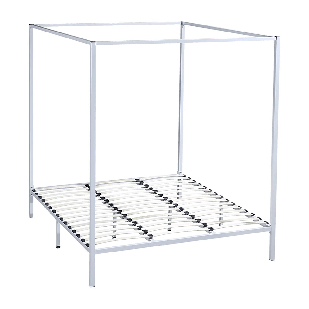 4-Poster Metal Canopy Bed Frame – Modern Sturdy Design with Slatted Base