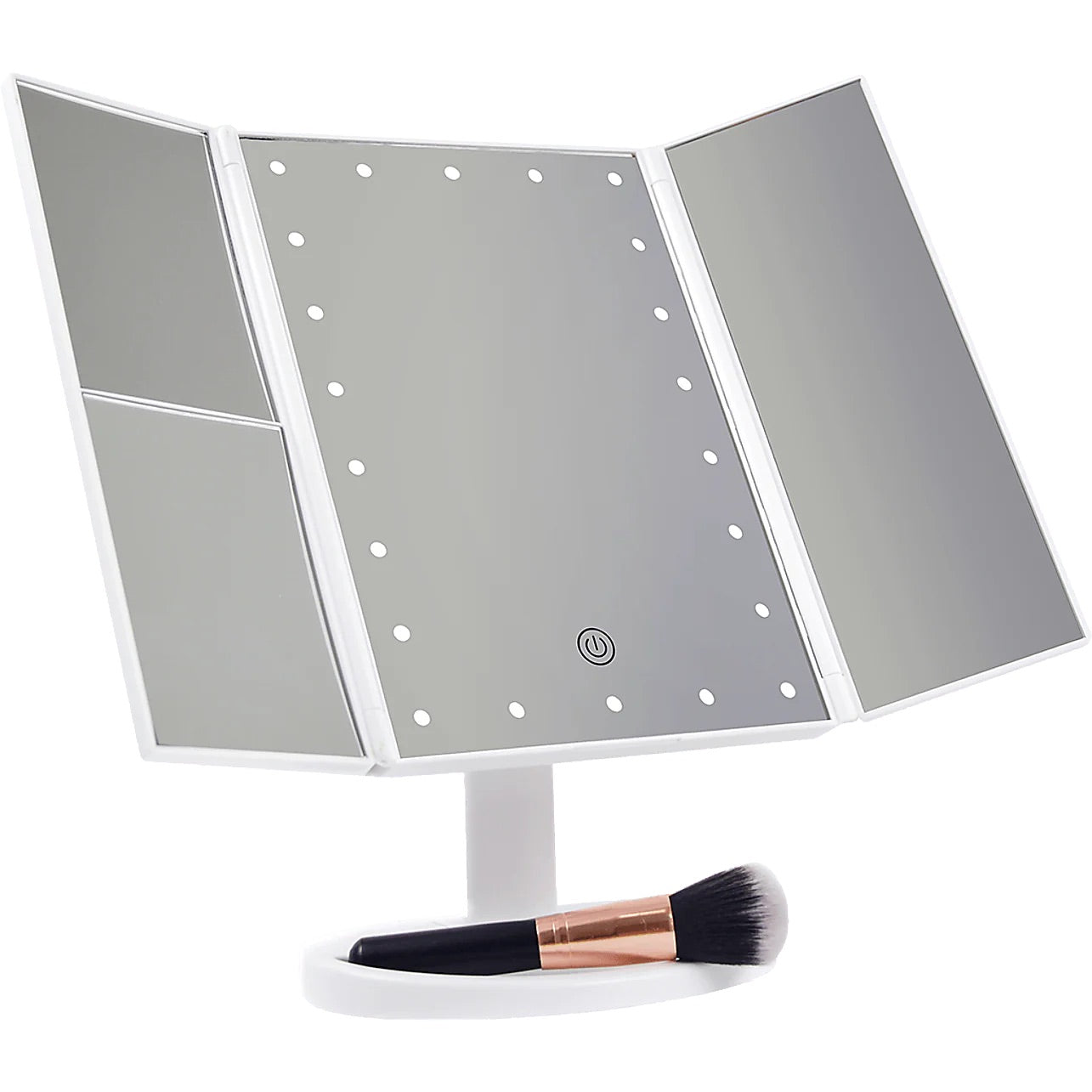 Tri-Fold LED Makeup Mirror – Touch-Control with Magnification