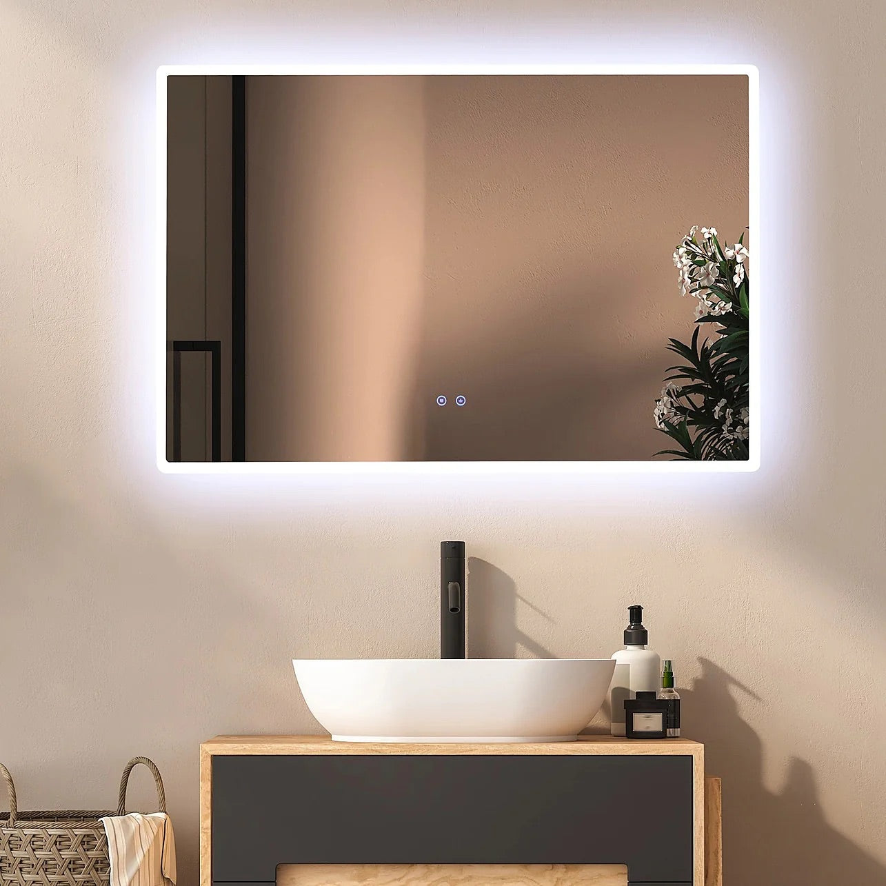 Rectangular LED Bathroom Mirror – Anti-Fog & Touch-Control