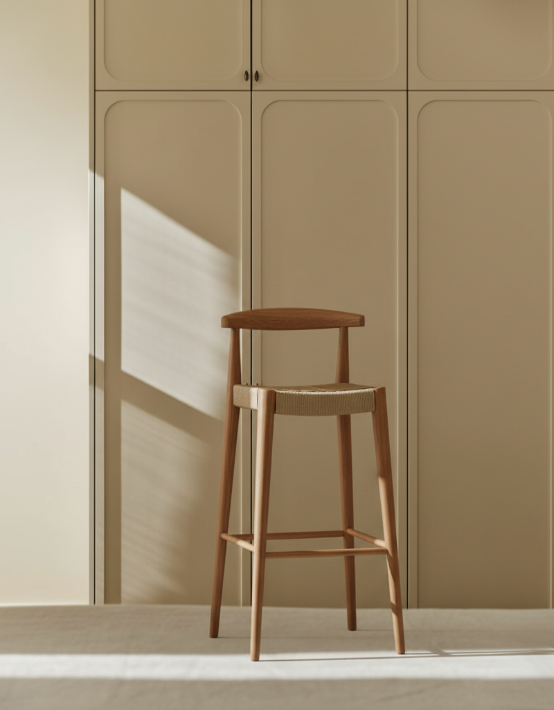 Eden Nest Elliot Oak and Genuine Leather Bar Stool