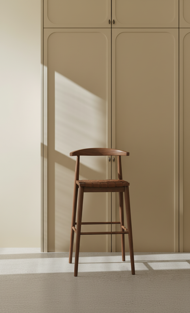 Eden Nest Elliot Oak and Genuine Leather Bar Stool