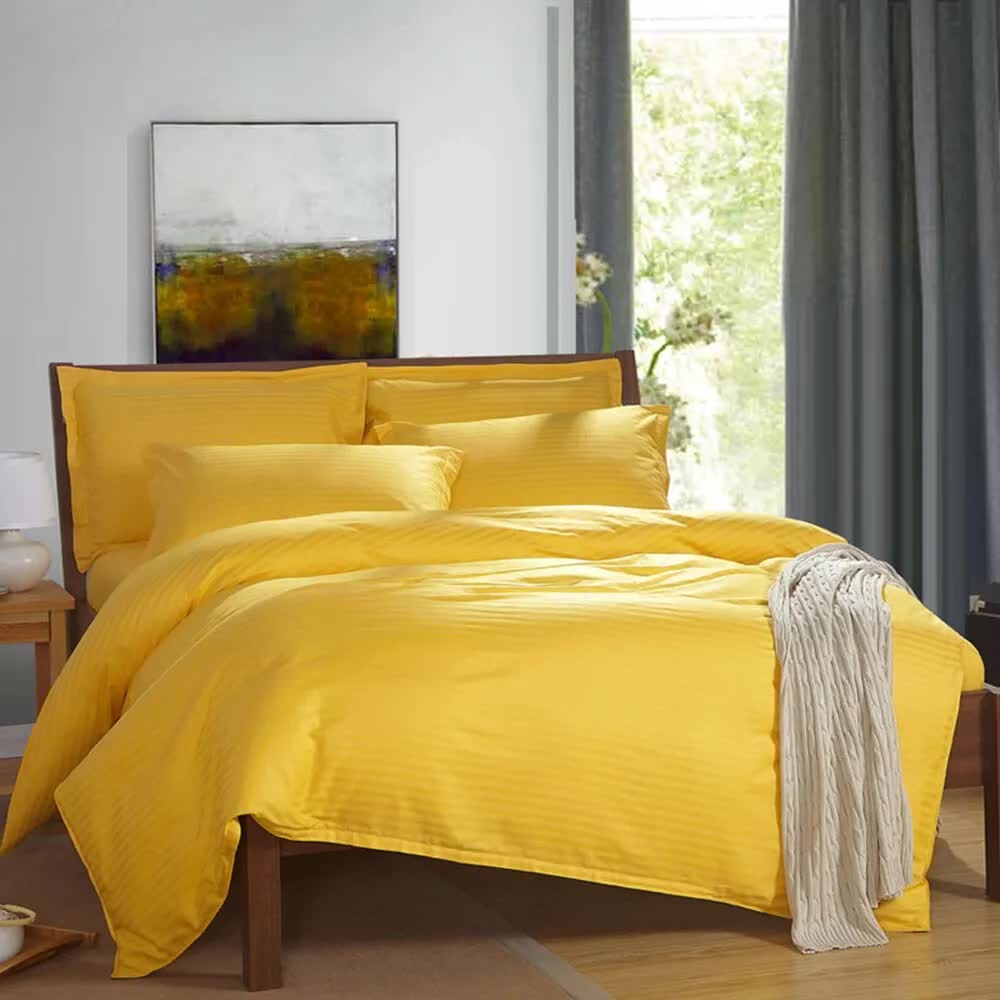 Bright Yellow 100% Cotton Quilt Cover Set with Pillowcases
