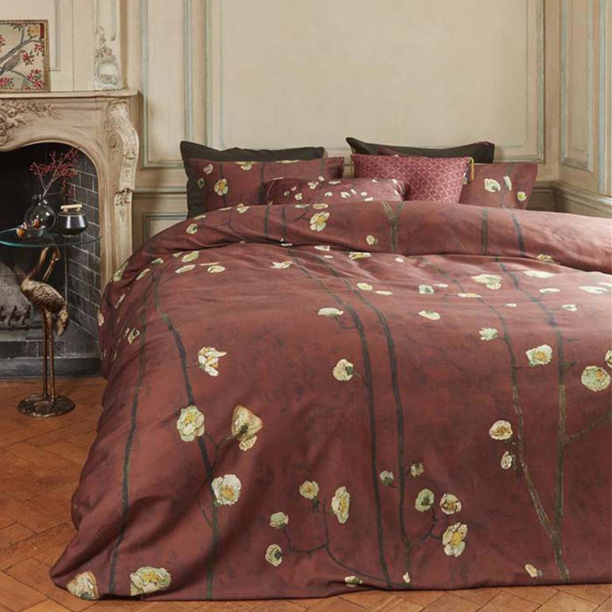 Plum Blossoms Red Cotton Sateen Quilt Cover Set