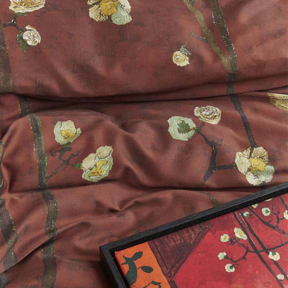 Plum Blossoms Red Cotton Sateen Quilt Cover Set