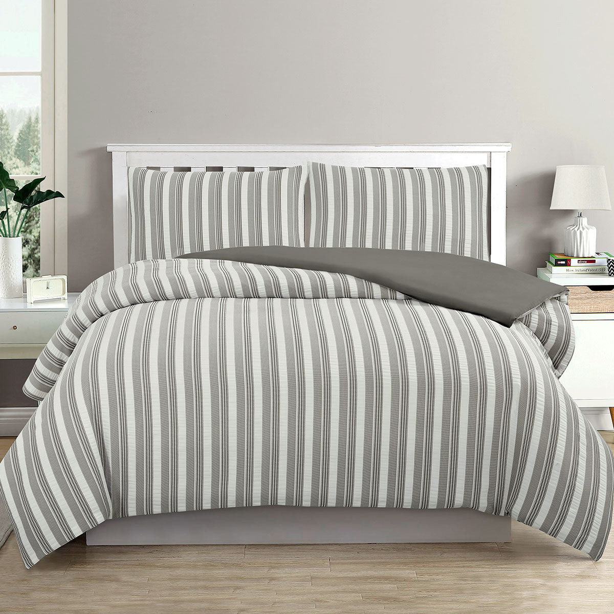 Cove Charcoal Seersucker Waffle Quilt Cover Set