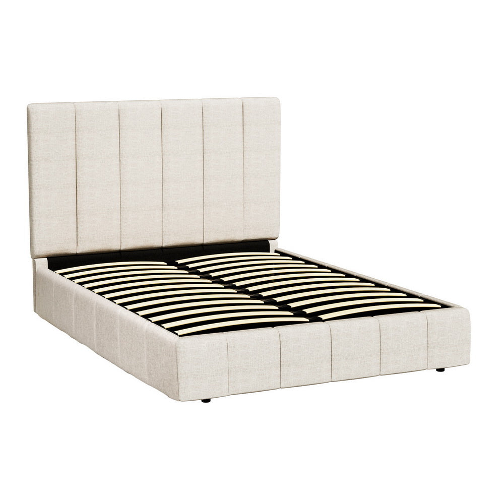 Linen Upholstered Gas Lift Bed Frame with Storage