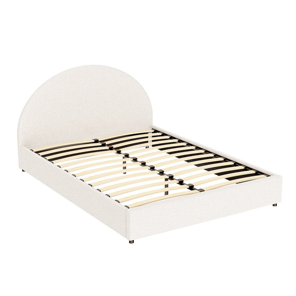 Boucle Upholstered Gas Lift Bed Frame with Storage