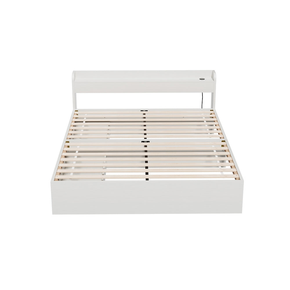 Modern Bed Frame with Storage Drawers, USB Charging Ports & Headboard
