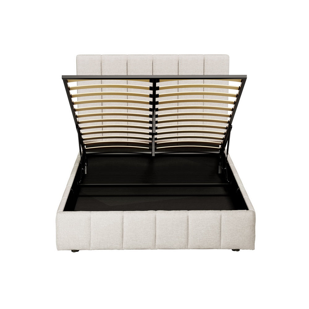 Linen Upholstered Gas Lift Bed Frame with Storage