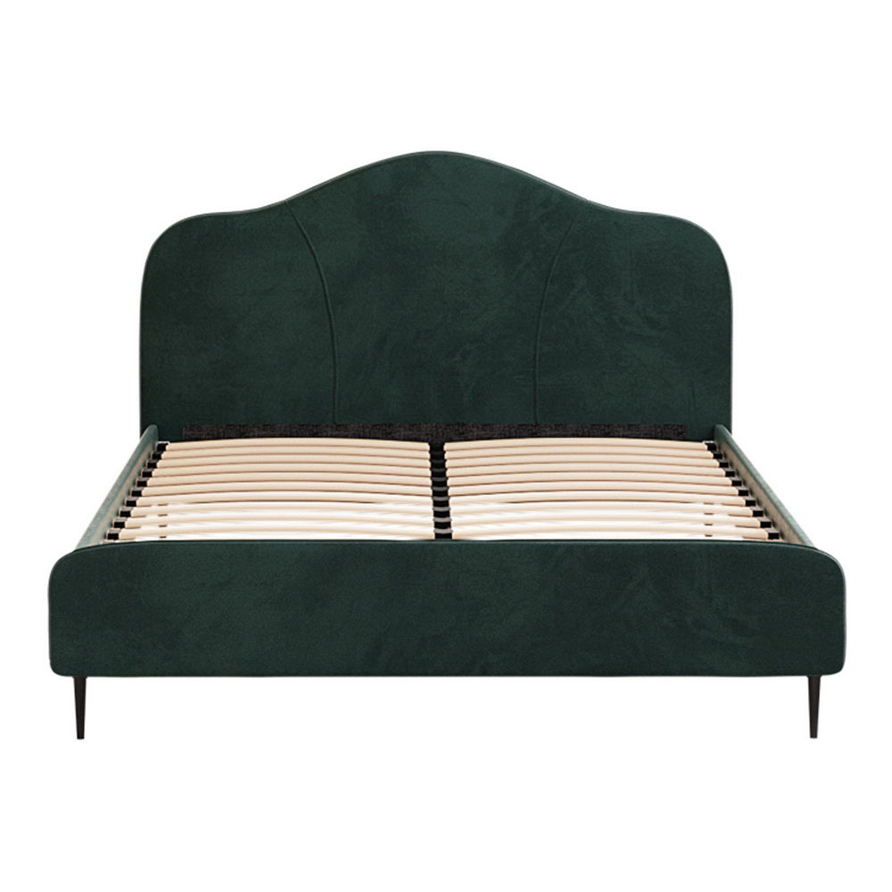 Velvet Upholstered Bed Frame with Plush Headboard