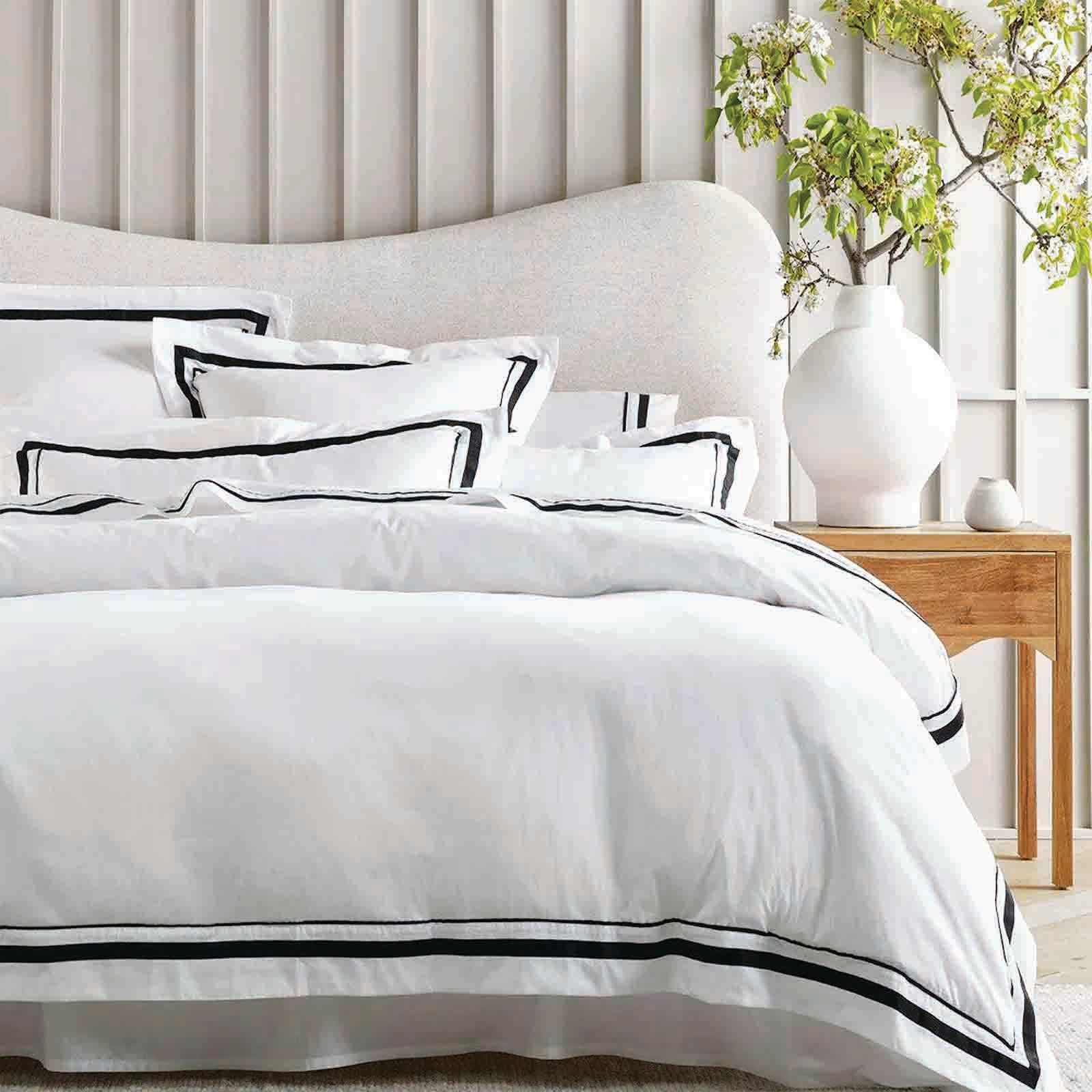 Cloud 1000TC Egyptian Cotton Quilt Cover Set – White with Charcoal Trim