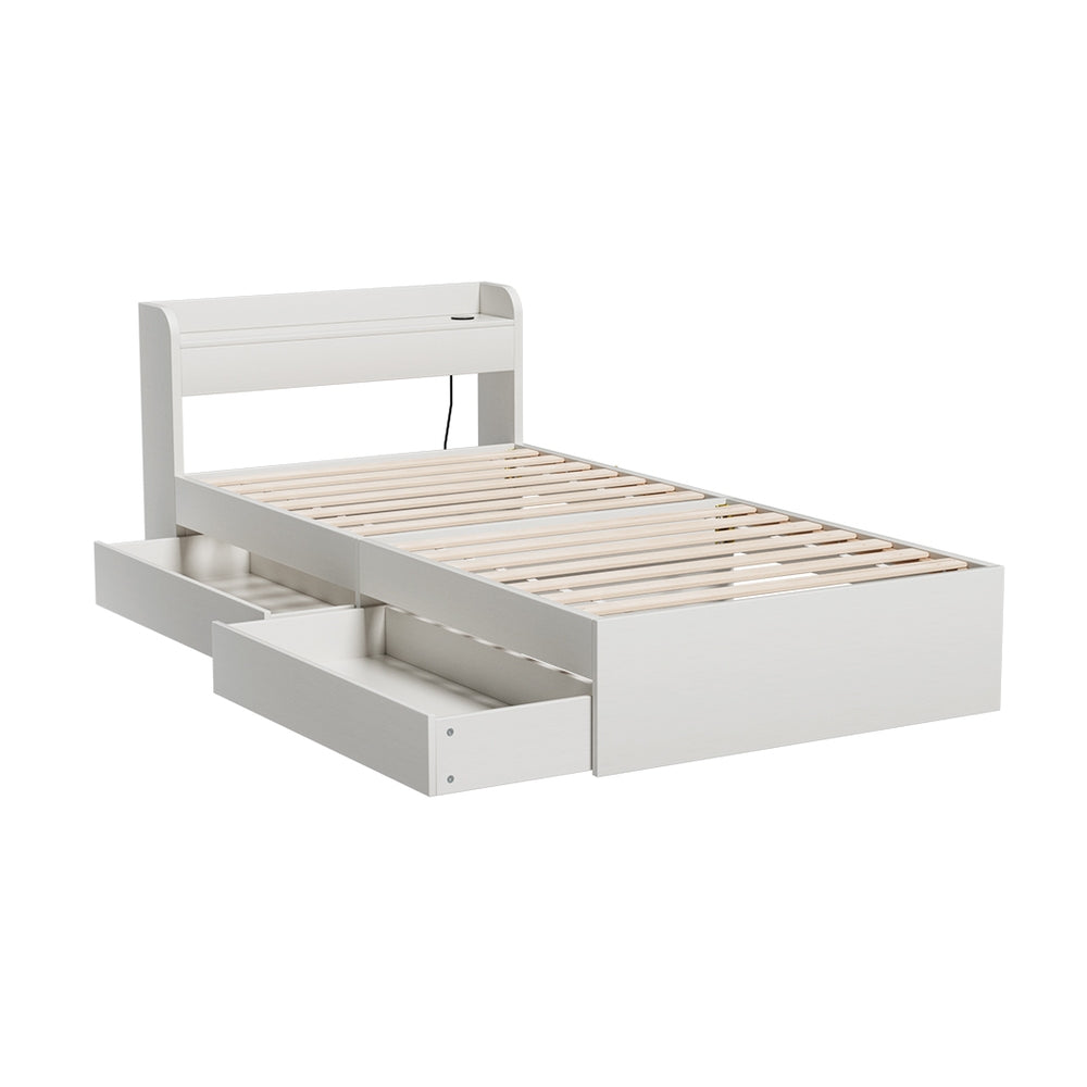 Modern Bed Frame with Storage Drawers, USB Charging Ports & Headboard