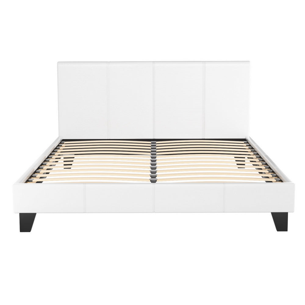 Minimalist PVC Leather Bed Frame with Padded Headboard
