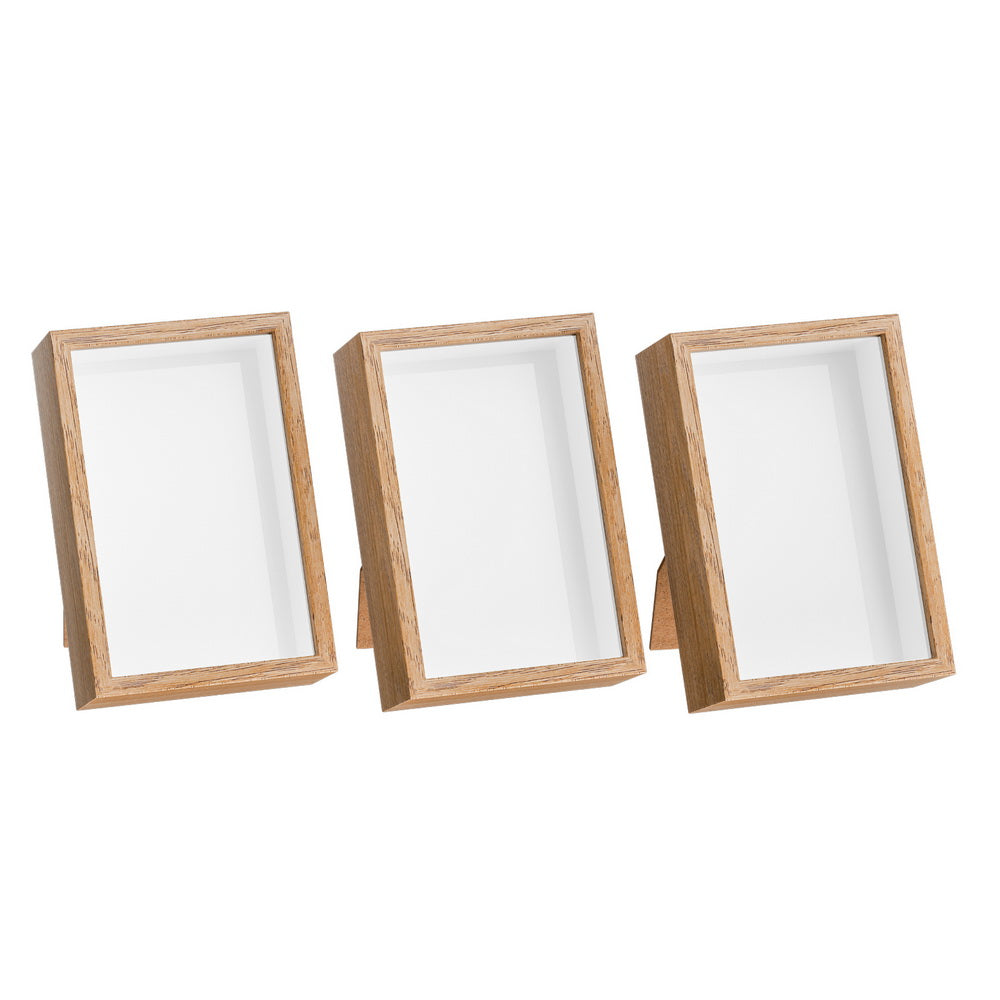 Set of 3 Shadow Box Photo Frames, Oak Finish