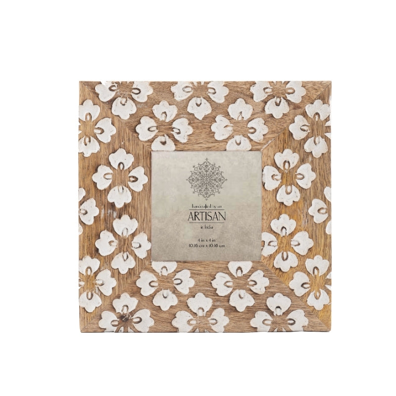 Hand-Carved Floral Wood Photo Frame